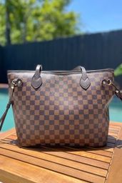 Checkered Tote Shoulder Bag Brown